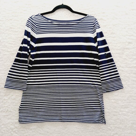 T-Shirt Size M Navy Stripe Sailorcore Resort Cruise Coastal Grandma Nautical Y2K - Picture 2 of 12